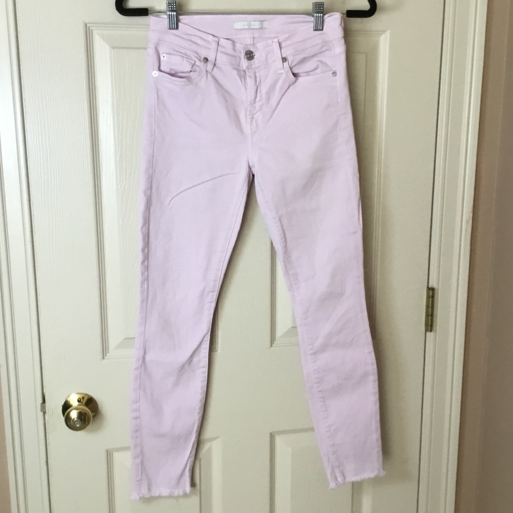 7 For All Mankind Lavender Raw Hem Skinny Ankle Jeans - Size 25